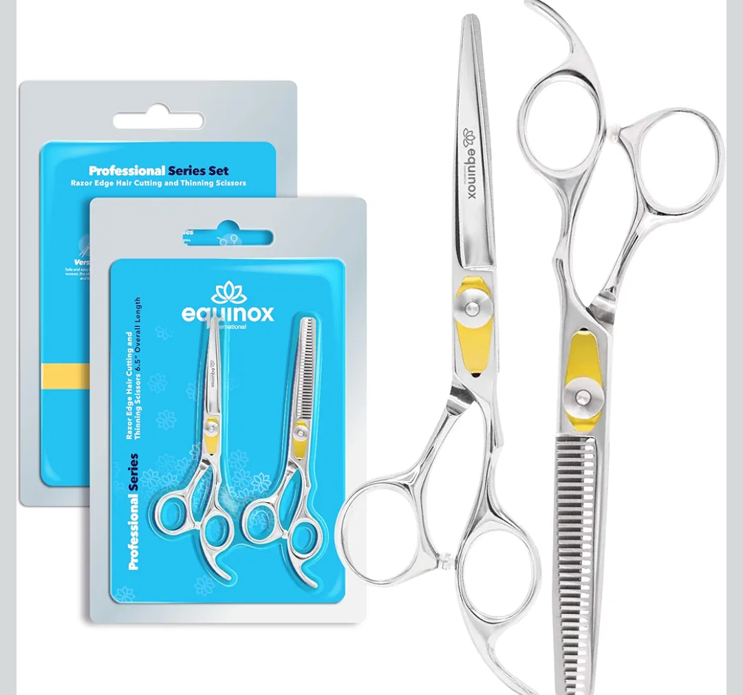 Equinox Professional Razor Edge Series Hair Cutting Scissors Set - Barber Hair Cutting & Thinning Shears/Texturizing Scissors Set - 6.5 Inches Hair Cutting Scissors Kit for Men/Women/Kids/Salon & Home