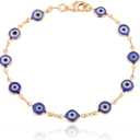 Gold Overlay with Navy Blue Mini Evil Eye Style 7.5 Inch Clasp Bracelet (T-326)