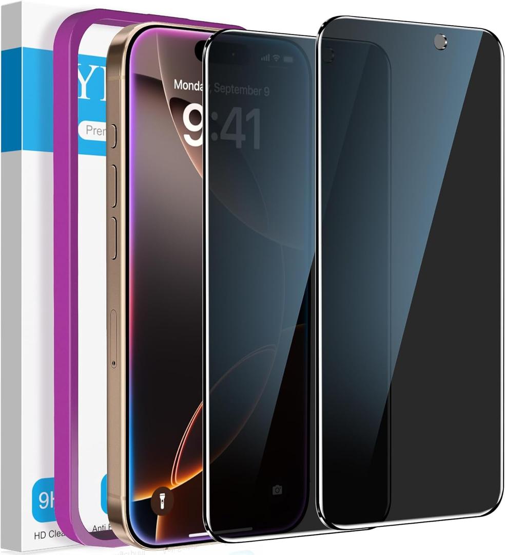YMHML 2 Pack Compatible for iPhone 16 Pro Max Privacy Screen Protector Tempered Glass, Anti Spy Privacy Screen iPhone 16 Pro Max 6.9 Inch Accessories, Case Friendly Film, Easy Installation Tool