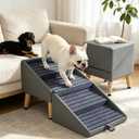 17.3"H Dog Ramps & Stairs, Foldable 2-in-1 Wooden Pet Stairs & Steps & Ottoman, Solid Wood Anti-Slip & Premium Leather Material Pet Ramp, Split Ottoman Design, Pet Steps for Puppy Senior Injured Dogs
