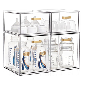 LALOBLUE Clear Stackable Drawer Organizer, 4 Pack Acrylic Storage Drawers with Pull-Out Design, Space-Saving Organizer for Bathroom, Vanity, Kitchen & Office