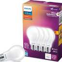 PHILIPS LED 60W A19 4-Pack Ultra Definition Soft White (2200K) 800 Lumen (8W=60W) Dimmable Flicker Free Light Bulbs