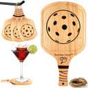 4 Pack Pickleball Drink Coasters with Hanging Hole, Paddle Shape Wooden Drink Coaster Set for Pickleball Party Favors Decorations, Gifts Idea for Pickleball Fans Women Men Waterproof