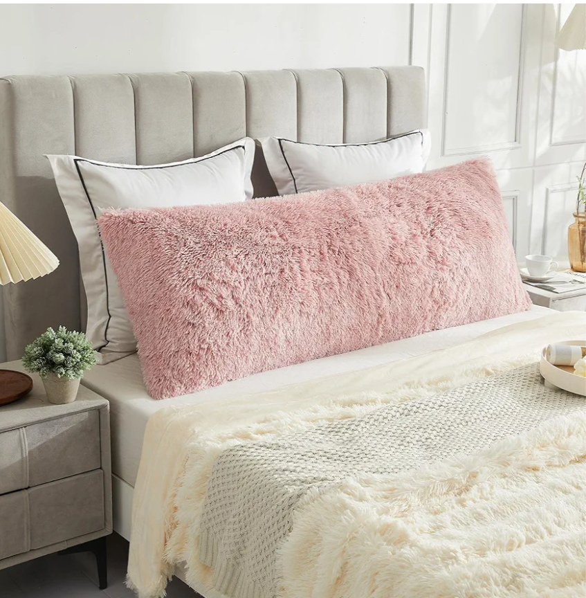 LIFEREVO Body Pillow Cover with Zipper Closure,Luxury Shaggy Ultra Soft Plush Faux Fur Pillowcase 20"x54" for Bed Couch,Microfiber Long Pillowshams for Adults Pregnant Women/Mother/Wife(Ombre Pink)