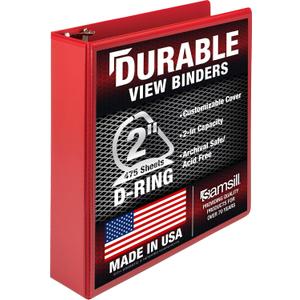 Samsill Durable 2 inch 3 Ring Binder, D Ring Binder, 100% Recycled Chipboard, Red