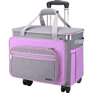 FINESUN Sewing Machine Case with Wheels, Foldable Deluxe Rolling Sewing Machine Case for Brother, Singer, Janome and Most Machines,Purple-Grey