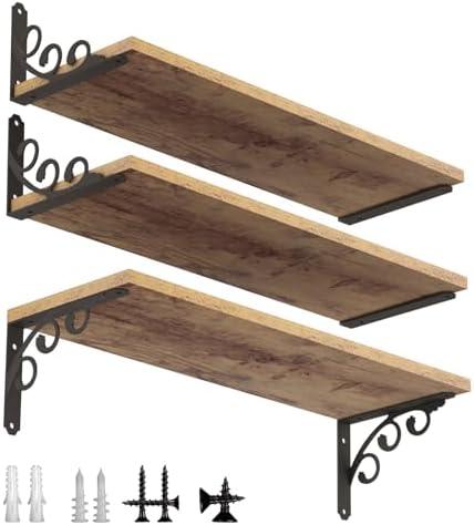 IARTOPS L Shelf Brackets for 8" - 10" Board, Floating Shelf Bracket Heavy Duty Metal Shelving Brackets for Shelves, Decorative Iron Rustic Wall Brackets for DIY Floating Shelf, 6 Pack Black