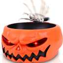 XOYTN XIMISHOP Animated Halloween Skull Bowl, Pumpkin Candy Dish With Creepy Moving Skeleton Hand for Party Decoration