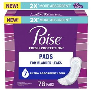 Poise Incontinence Pads for Women, 7 Drop, Ultra Absorbency, Long, 78Ct , 1Qty