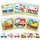 Benresive Wooden Toddler Puzzles, Montessori Toys for 1 2 3 Year Old Boys, Toys for 1 2 3 Year Old Boy Birthday Gifts, 6 Pack Vehicle Toddler Learning Educational Puzzles