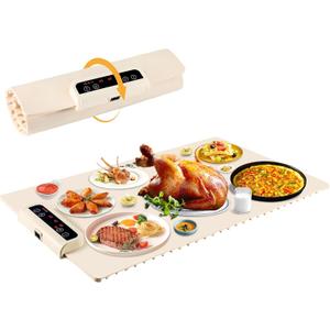 Food Warming Mat- Foldable Warming Mat for Food with Adjustable Temperature Control Time Moders Locking Function Electric Warming Tray for Parties,Home,Travel,Buffet Beige