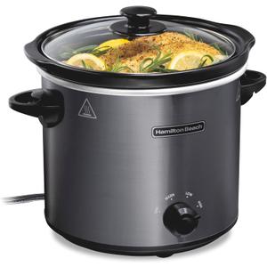 Hamilton Beach 4-Quart Slow Cooker with 3 Cooking Settings, Dishwasher-Safe Stoneware Crock & Glass Lid, Brushed Gray(33240)