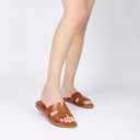 Yozuru Womens Flat Sandals Open Toe Dressy Summer Sandals Comfortable Casual Slip on Leather Slides Sandals for women, 7, Brown