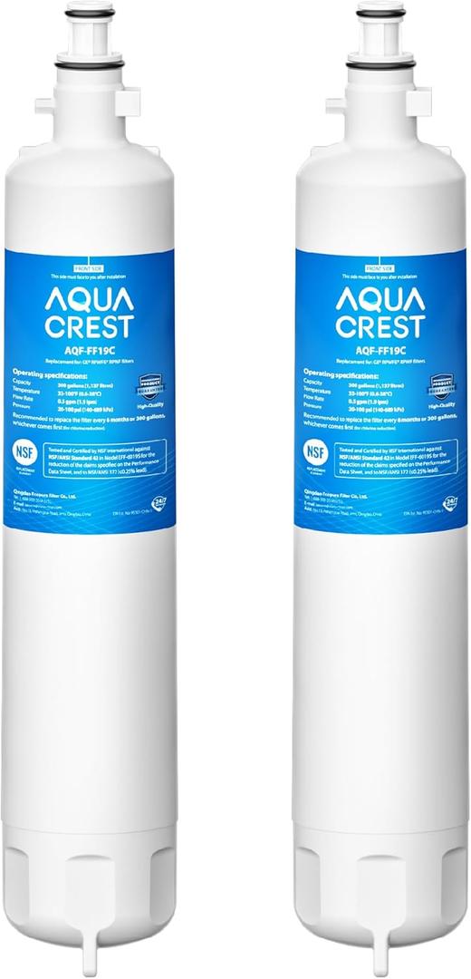 AQUA CREST Replacement for GE RPWFE, RPWF (with CHIP) Refrigerator Water Filter, Compatible with GYE22HMKES, GYS22GMNES, GYE22HBLTS, DFE28JSKSS, GFE28HMHES, GNE29GYNFS, GFE28GYNFS, 2 Filters (2 Count(Pack of 1))