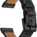 LDFAS Leather Band Compatible for Fitbit Sense 2 /Versa 4 Bands, (2 Pack) Women Men Accessory Watch Strap with Black Metal Buckle Compatible for Fitbit Sense, Versa 3 Band, Brown+Black