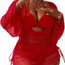 YELAIVP Women's Plus Size Halter String Triangle Bikini Sets 3 Piece Swimsuits with Side Ruched Drawstring Cover Up, Large