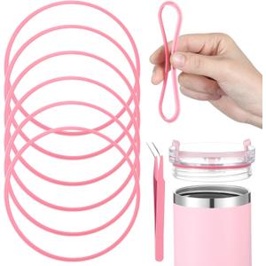 Vesici 6 Pcs 40 oz Replacement Tumbler Rubber Lid Seals and Tweezers for Easy Removal 3.35 Inches O Shaped Resealable Lid Gaskets for 40 oz Tumbler with Handle (Pink)