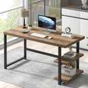 FOLUBAN Computer Desk, Wood and Metal Home Office Desk with Storage Shelves, Small Study Writing Table Workstation for Bedroom Living Room, Rustic Oak, 47 Inch