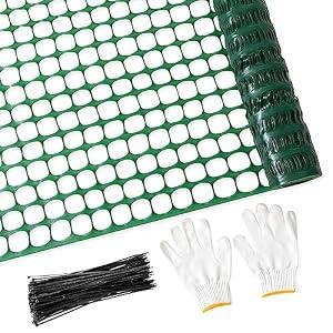 PotatoLife 4'x100' Plastic Mesh Fence for Garden with 100 Zip Ties, Green