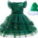 Christmas Tree Costume Girls Xmas Dress with Santa Hat (3-4 Years, Green)
