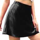 Mist Azur Women's Elegant Silky Satin Mini Skirt High Waist Bias Cut Short Skirt Leopard Print Mini A Line Skirts for Women (Black, M)