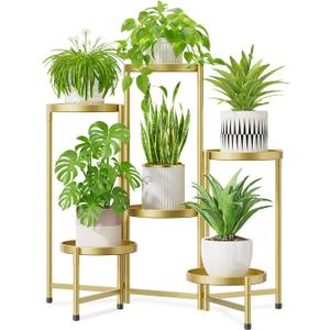 iDavosic.ly 6 Tier Large Plant Stand Indoor, 10 Inch Wide Tall Corner Metal Plant Stands Outdoor for Multiple Plants, Folding Tiered Flower Display Holder Rack Shelf, Gold
