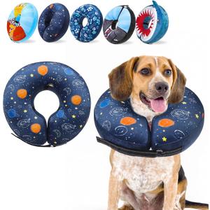 SCENEREAL Dog Cone Alternative After Surgery Donut Collar, Soft Pet Recovery Pillow Collar for Medium Large Dogs, Inflatable Adjustable Neck Collars to Prevent Licking, Planet Print E-Collars M SCENEREAL Dog Cone Alternative After Surgery Donut Collar, Soft Pet Recovery Pillow Collar for Medium Large Dogs, Inflatable Adjustable Neck Collars to Prevent Licking, Planet Print E-Collars M
