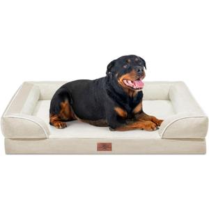 Comfort Expression Orthopedic Dog Bed for Extra Large Dogs 48x30 Inch, Waterproof Egg Crate Foam XXL Pet Bed with Removable Bolsters, Dog Couch with Washable Cover & Non-Slip Bottom, Beige