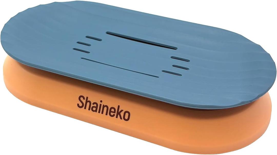 Self-Draining Soap Dish for Shower - Bar Soap Holder with Drainage, Wall-Mounted Bathroom Organizer(Blue & Orange)