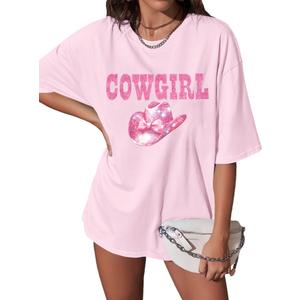 Oversized Western Cowgirl Shirts for Women Country Music Rock Band Tshirt, M