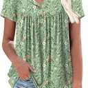 Aodemo Women's Summer Plus Size Tops Short Sleeve Shirts Henley Fit Tunic Ladies Flowy Blouse (3X-Large)