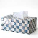 CHI AN HOME Rectangle Checkered Tissue Box Cover Handmade with Capiz Shells, Decorative Tissue Box Holder for Living Room, Bathroom or Kitchen Counter (Navy Blue)