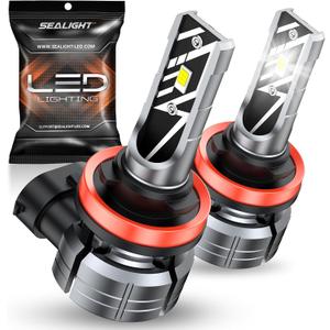 SEALIGHT H11 LED Fog Light Bulbs, 10,000LM 600% Brightness, H11 H16 H8 LED Bulb Fog Lights Compatible, 6000K Cool White Non-Polarity, Pack of 2  For Fog Lights and DRL Use