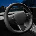 LKWLIKEI Nappa Leather Ultra-Thin Steering Wheel Cover, for Tesla Model 3/Y Steering Wheel Cover, Non-Slip Design and Interior Modification of car Accessories (Black)