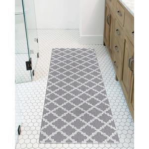 Abstract Geometric Non-Slip Bathtub Mat, Gray Moroccan Trellis PVC Bath Mat for Tub Quick Drying Shower Mats for Inside Shower, Foot Scrubber Loofah Bathroom Mats 47x16 Inches (Grey)