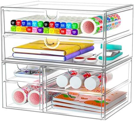 ARSTPEOE Acrylic Organizer with 6 Drawers, Bathroom Counter Organizer, Makeup Desk Organizers, Office Supplies, Storage Drawers for Cosmetic, Pencil, Coffee