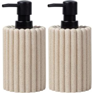 Soap Dispensers 350mL 11.84 OZ, 2 PCS Luxurious Hand Dish Lotion Shampoo Soap Dispenser Jar, Natural Stone Look Soap Pump Bottles for Kitchen Bathroom Countertop (Beige)