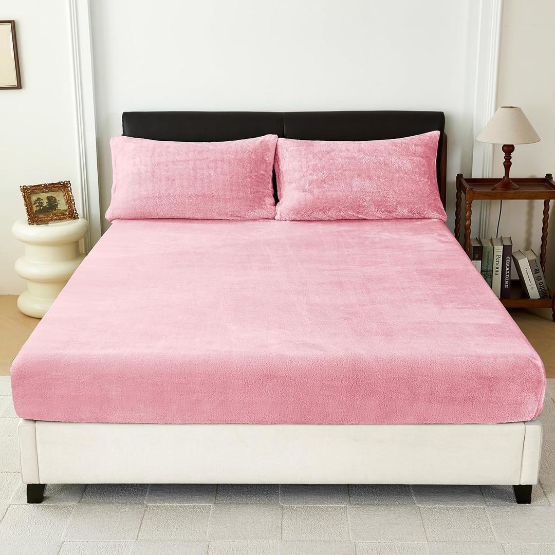 OEKO TEX Size - Ultra Soft Plush Velvet Bottom Sheet with 16" Deep Pocket - No Shedding, Pink