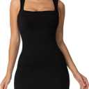 Sunzel Women's Sexy Square Neck Dress Ribbed Sleeveless Cute Tank Top Party Club Seamless Bodycon Short Mini Casual Dresses (Medium, Black)