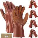 Teenyyou 2 Pairs Sewer Snake Gloves Non Slip and Reusable PVC Sewer Abrasion Resistant Drain Cleaning Waterproof Safety Plumbing Snake Gloves for Men Women Plumber Tools (Brown, Regular)