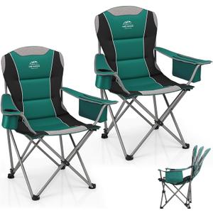 2 Pack Camping Chairs,Oversized Folding Lawn Chairs for Adults w/3 Levels Adjustable Angled Backrest,Cup Holders,Cooler Bag,Heavy Duty Camp Chair Support to 400lbs,Portable for Outdoor