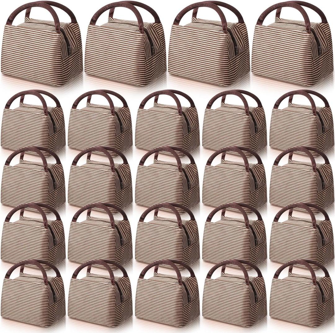 Chunful 24 Pcs Insulated Lunch Bag Bulk Reusable Thermal Lunch Box Waterproof Leakproof Tote Bag with Soft Liner for Women Men Office Work School Picnic Beach Fishing(Coffee)
