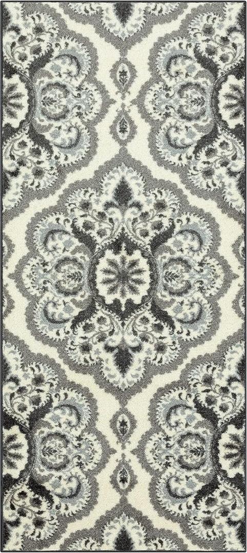 Maples Rugs Vivian Medallion Runner Rug - Made in USA - Washable, Non Slip, Indoor Carpet for Hallway, Kitchen, and Laundry Room, 2'6 x 6', Grey