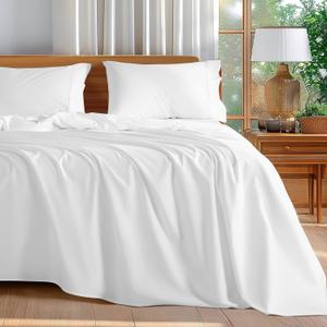 Shilucheng 100% Cotton Queen Size Sheets Set - 600 Thread CountLuxury Egyptian Cotton Bed Sheets5-Star Hotel Quality Sheets, Breathable & Cooling, 16 Inch Deep Pocket - 4 Piece (White, Queen)