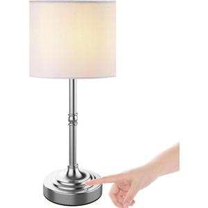 Rechargeable Battery Powered Table Lamp, Wireless LED Lamps, Cordless Touch Lamps, Stepless Dimmable Bedside Lamps, Night Lamp for Bedroom, Dinning Room, Kitchen Decor, Office (Silver)