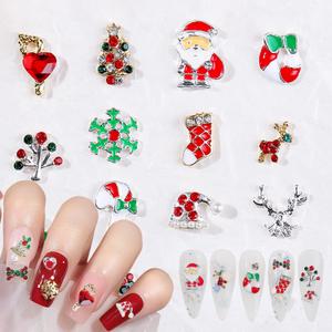 30Pcs Christmas Nail Charms and Gems 3D Metal Snowflakes Elk Candy Nail Jewelry Rhinestone Supply Winter Christmas Tree Socks Santa Claus Nail Art Charms for Women DIY Xmas Nails Decoration Supply, Small