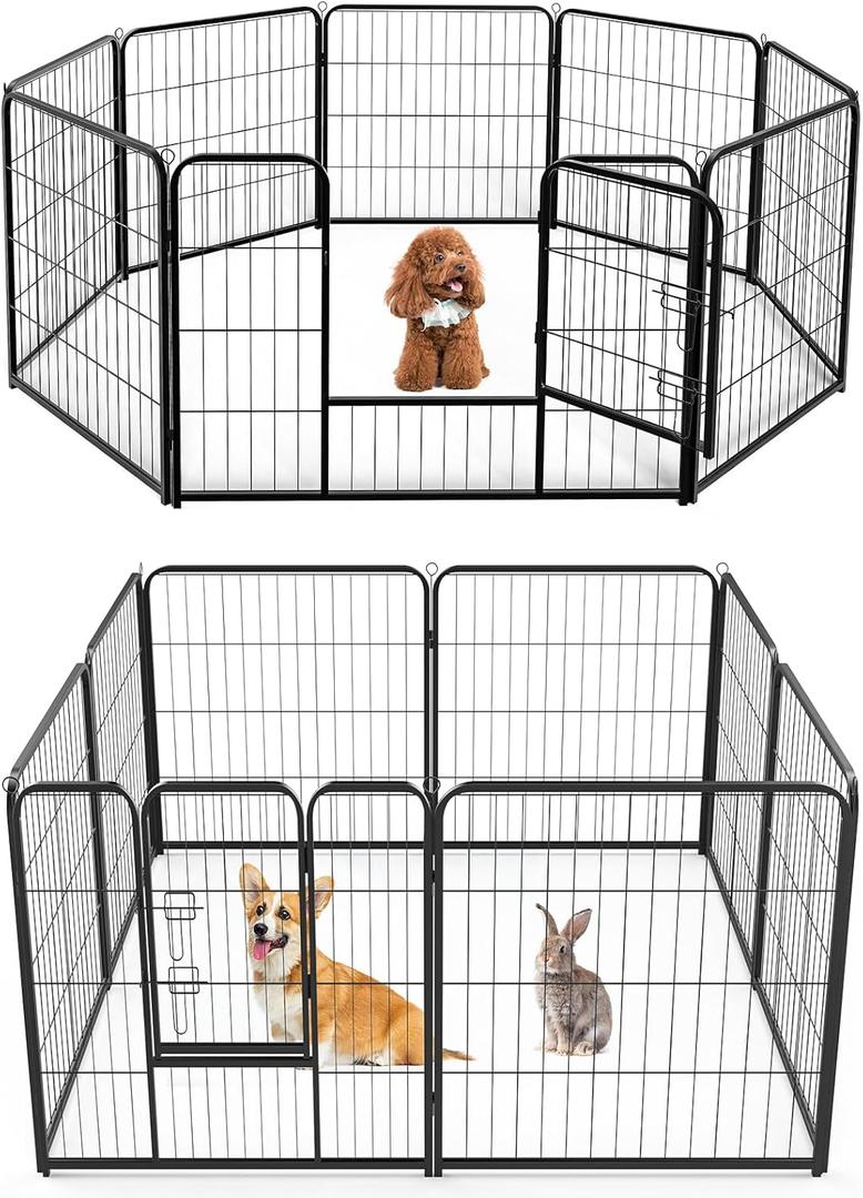 NEWBULIG Dog Playpen Indoors 32 Inch 8 Panels for Small and Medium Dogs Portable and Foldable Pet Fence with Door Heavy Duty Metal Dog Exercise Play Pen for Outdoor Yard