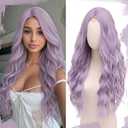 BUPPLER Cosplay Long Misty Purple Wig 28 Inch Middle Part Synthetic Wig Realistic Gifts Party Wigs for Women Daily Use Colorful Wigs (Misty Purple)