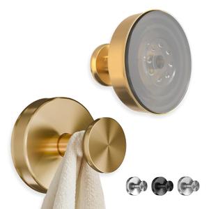 Gold Shower Hooks - 2 Pcs Quick-Mount Rustproof Gold Suction Cup Hooks for Shower, Kitchen, Glass Door, Mirror, Tile - Removable Suction Towel Hook That Holds up to 11Lbs for Loofah, Bath Robe, Towel