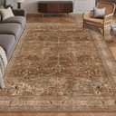 Washable Area Rug 6' x 9' Vintage Traditional Persian Mat - Foldable Distressed Non-Slip Machine Washable Carpet for Living Room Bedroom Kitchen Home Decor - Bronze and Ivory